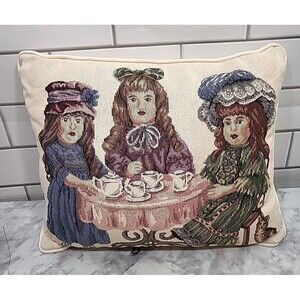 Dakotah Victorian Doll Tea Party Throw Pillow 16"x13" Tapestry Cottage Core